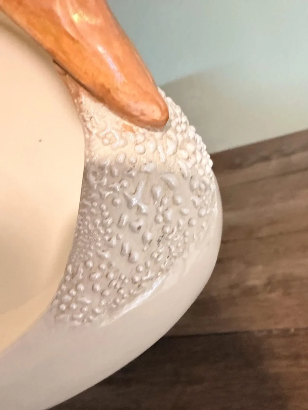 vintage Ceramic Swan Basket - planter  Cream and Peach Decorative Bowl